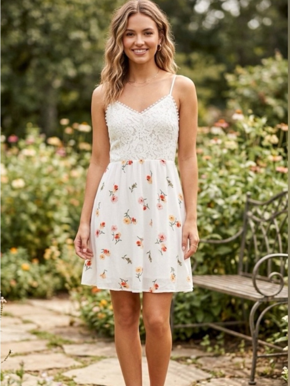 Altar’d State Dress Lace Bodice Floral Skirt Size S